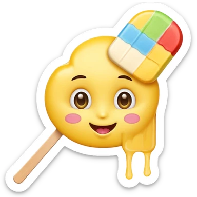 yellow emoji face licking a popsicle, relaxed and happy sticker