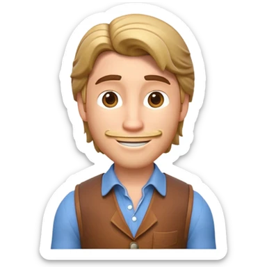 Crie um emoji 3D estilo Apple inspirado no personagem Flynn Rider (José) de Enrolados: pele clara, cabelo castanho, sorriso charmoso, sobrancelha arqueada, expressão confiante e divertida sticker