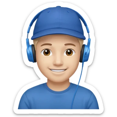 Only the head of a young guy smiling with headphones in his ears and a cap on his head turned back. sticker