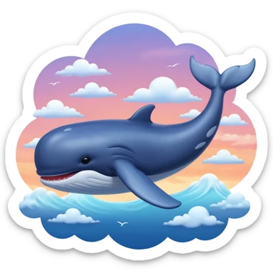 Sky Whale – Gigantic whale drifting among pastel sunset clouds. sticker