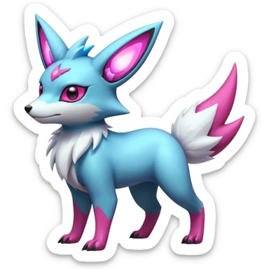 White and magenta pastel shiny glossy smooth soft glowing cyperpunk futuristic feral Zangoose-Manectric-Luxray-Umbreon-Vaporeon-Amaura-Electrike-fusion-creature  sticker