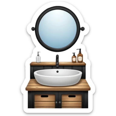 sink on a barrel bathroom with mirror sticker