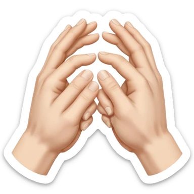 a pair of hands cracking their knuckles, by interlacing fingers, rotating the hands, and extending sticker