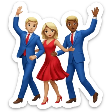 Two people dancing. One wearing red with light skin and blonde hair. One wearing bue with dark skin and brown hair. sticker