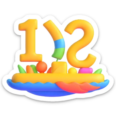 +5 number, three-dimensional, in a cartoon style, on a white background, bright colors, with a perspective composition, high saturation, prominent details, floating effect, lively atmosphere sticker