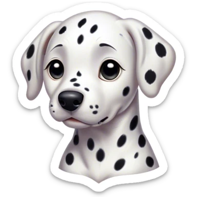 Cinematic Cute Dalmatian Portrait Emoji, Head tilted playfully and inquisitively, showcasing a smooth white coat speckled with charming black spots, round, sparkling dark eyes filled with curiosity, Simplified yet irresistibly adorable features, highly detailed, glowing with a warm, friendly glow, high shine, affectionate and lively, stylized with a touch of whimsy, bright and endearing, soft glowing outline, capturing the essence of a mischievous yet loving pup, so playful it feels like it could bound out of the screen and into your arms! sticker
