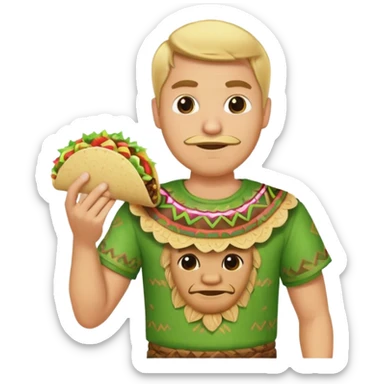 blonde man with tiki shirt holding taco sticker