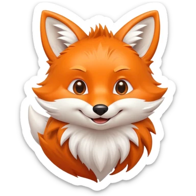 A cute smiling fox emoji with fluffy orange fur, pointy ears, and a playful expression, set against a simple white background. The style is minimalist and cartoonish, perfect for messaging apps. sticker