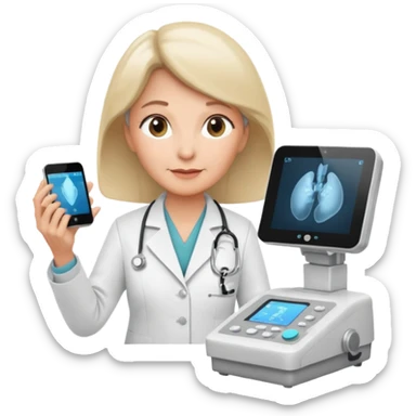 older female doctor working an ultrasound machine sticker