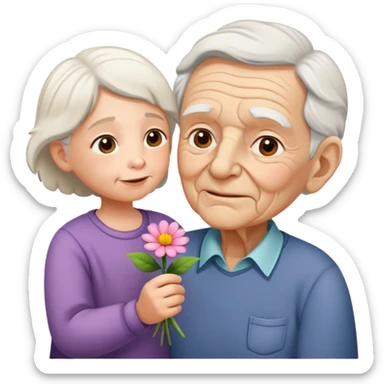 child offering a flower to an elderly person, warm and expressive sticker