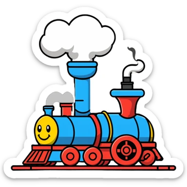 A cartoon toy train with a bright happy face and steam coming from its chimney sticker