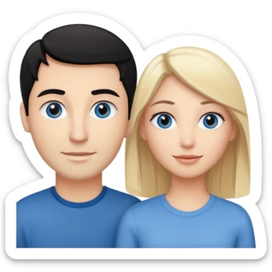 Blond woman with blue eyes on left. And a Man with black hair and grey eyecolor in the middle. And a blank woman with brown hair and grey eyes on the right. Happy together sticker