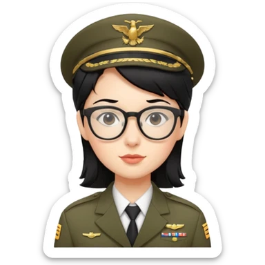 Black hair military secretary glasses nerd cute no hat no insignia sticker