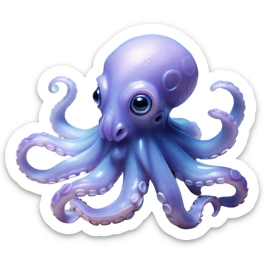 Cinematic Noble Baby Octopus Portrait Emoji, Poised and graceful, with a soft, rounded, slightly translucent body in a dreamy light blue-purple hue, large, glistening eyes full of quiet intelligence and mystery, delicate, flowing tentacles curling gently, Simplified yet sophisticated features, highly detailed, glowing with a soft, ethereal oceanic radiance, high shine, elegant and serene, stylized with an air of deep-sea wonder, focused and tranquil, soft glowing outline, capturing the essence of an otherworldly, intelligent little cephalopod, floating effortlessly in the gentle ocean currents! sticker