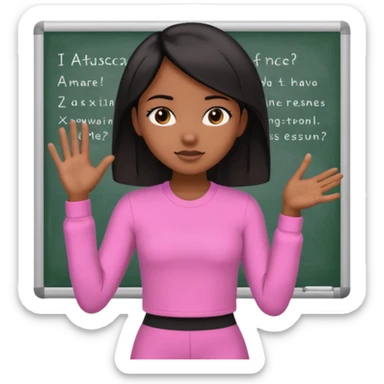 a brown skin teachers with hair that stop at elbpws girl with black straight like hair wearing pink not hot pink 2 piece set teaching up on a board sticker