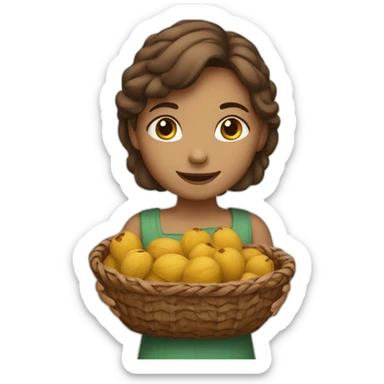Girl with basket of walnuts sticker