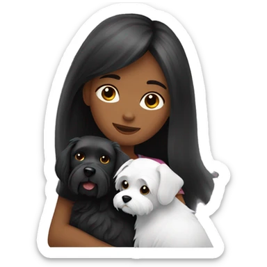 Dark red hair girl hugs  her maltese black dog sticker