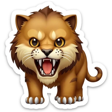 saber-toothed cat with a tiny body and gigantic canine teeth that are ten times larger than its minuscule body, extreme contrast between small body and huge fangs sticker