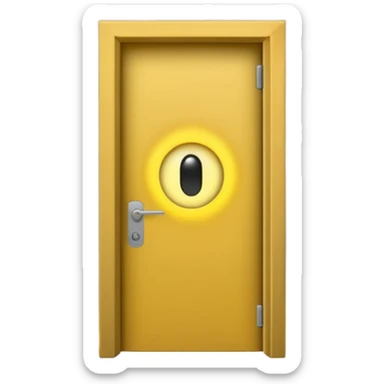 Minimalist emoji-style sticker of a half-open door, with smoke and a single glowing eye visible in the dark inside. Flat design, desaturated colors.
 sticker