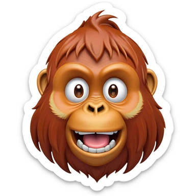 Cinematic Comical Orangutan Portrait Emoji, Head tilted dramatically with an exaggeratedly shocked expression, featuring a robust, animated face with wide, comically expressive eyes full of humorous disbelief, Simplified yet hilariously expressive features, highly detailed, glowing with a slightly sassy glow, high shine, dramatic yet playful, stylized with an air of quirky jungle attitude, soft glowing outline, capturing the essence of a meme-worthy orangutan that looks ready to side-eye its way into viral fame! sticker