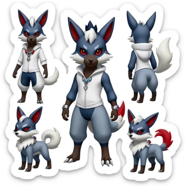 Edgy cool Absol-Zorua-Zangoose-Houndour-Poochyena-creature-hybrid full body, wearing accessories and apparels sticker