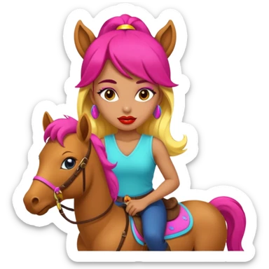 solarpunk - a seductive girl rides a pony and wears a huge lipstick on her head sticker