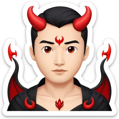 an asian male bride with the face of devil in black wedding dress sticker