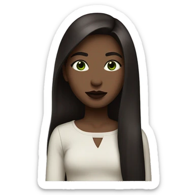 girl with long straight dark brown hair, green-brown eyes, dark lipstick in a burgundy long sleeve sticker