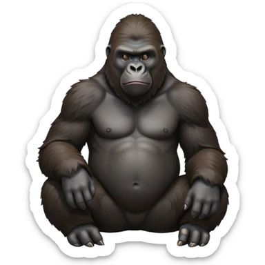 cinematic-gorilla-realistic-full-body-sitting-emoji,-exuding-strength,-thick-dark-fur-in-the-light,-head-tilted-dramatically,-deep-dark-eyes-filled-with-intense-intelligence,-simplified-yet-realistic-focused-features,-highly-detailed,-glowing-with-an-almost-sarcastic-glow sticker