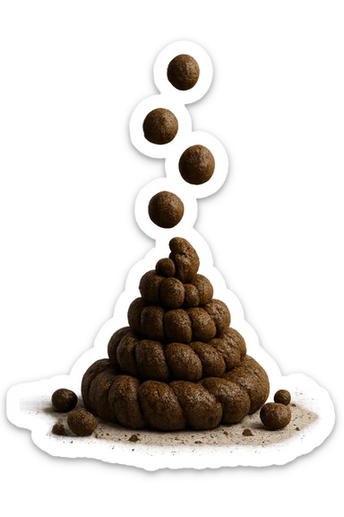 FECI DI ANIMALE A PALLINI CADONO DALL'ALTO, IPERREALISTICO 4K sticker