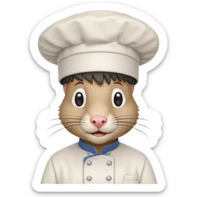 A rat with a fringe and chefs hat sticker