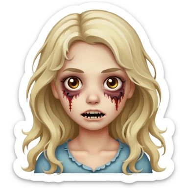 Emoji de menina zumbi bonita, cabelo longo, ondulado, castanho quase loiro, olhos castanhos  sticker