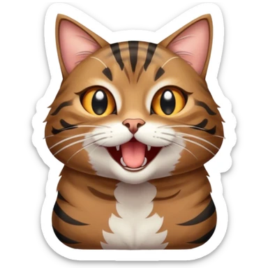 Cinematic Cute Yawning Grey and Black Brown Tabby Cat Portrait Emoji, Head tilted slightly with a dramatic, wide-open yawn, sleek grey-brown fur with dark black tabby stripes, sparkling amber eyes barely open, Simplified yet irresistibly adorable features, highly detailed, glowing with a soft, cozy glow, high shine, relaxed yet expressive, stylized with a touch of whimsy, bright and endearing, soft glowing outline, capturing the essence of a sleepy yet affectionate kitty, so drowsy it feels like it could stretch right out of the screen and curl up for a nap! sticker