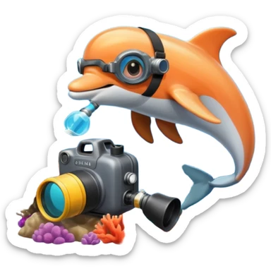 A brave dolphin in diver mask and oxygen tank, exploring coral with a waterproof camera.

 sticker