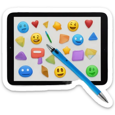 tablet with shapes background on the screen and pen and </> sign sticker