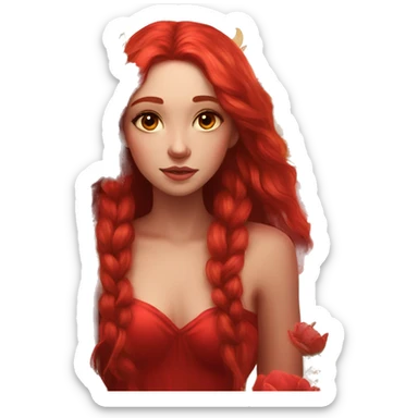 big wings, flower, Beautiful, fairy, red, gold,red, long hair sticker