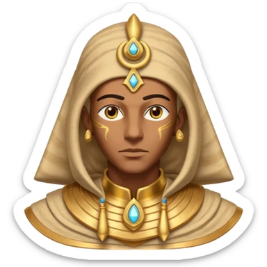 ancient pharaoh sand mage portrait, head and shoulders only, Egyptian-inspired hood collar, gold ornaments, mystical sand swirl, glowing eyes, 3D cartoon, mobile game icon style, clean background, no text, no watermark
 sticker