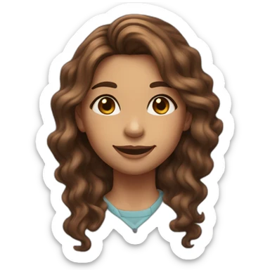 A girl with two dimples on her right cheek, long brown wavy hair, Kohl eyes sticker