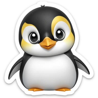 cinematic-cute-emperor-penguin-portrait-emoji,-head-tilted-playfully-and-inquisitively,-with-glossy,-pristine-plumage,-sparkling-eyes-filled-with-curiosity,-simplified-yet-irresistibly-adorable-features, black, large black eyes face, zoomed in sticker