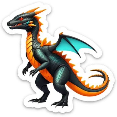 futuristic lush warm-colored neon-colored Fakémon-Trico-Kyurem-Salandit-creature (full body) sticker