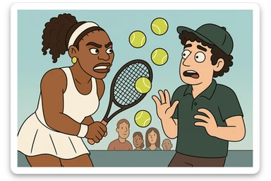 Serena Williams tennis Tennis balls a man black curly hair dark green a hat the people sticker