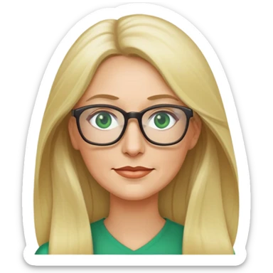 Blonde woman long hair green eyes glasses 50 years old sticker