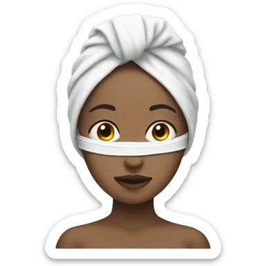 girl with towel on her head and a face mask sticker