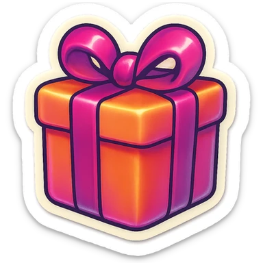 single gift box symbol, cartoon style sticker, simple and clear, no text sticker