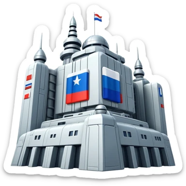 Enormous Russian space fortress with flag-inspired design elements sticker