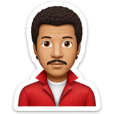 Lionel Richie with dark brown hair, red outfit sticker
