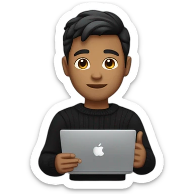     memoji of a man with a laptop in front, apple-style,modern,dark hair,black sweater,computer in hand, srilankan brown skin, an avatar image gonna be round  sticker