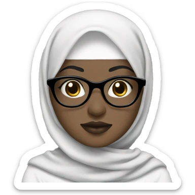 hijab with white skin with pink lips with glasses with black eyes with black eyebrow sticker