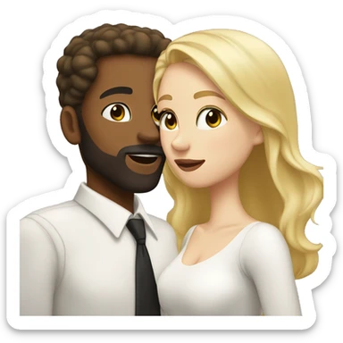 Brown skin man beard kissing white skin woman blonde hair sticker