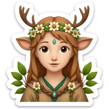 Adult Cute Druid human like fawn with flowers sticker